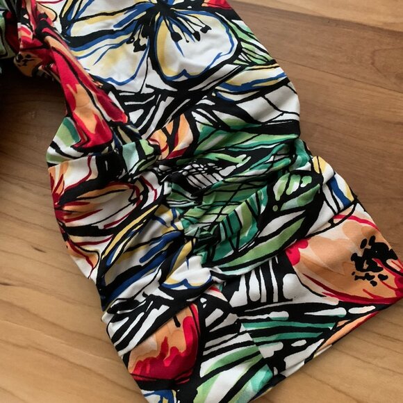 Coldwater Creek Jacket Blazer Size 12 Red Green Floral 3/4 Sleeve Open Front - Picture 7 of 11